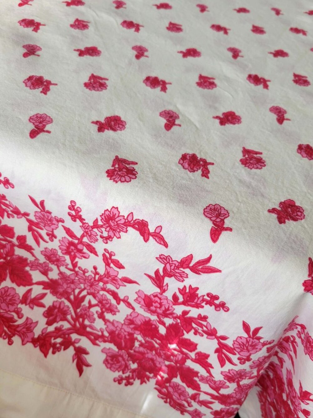 VTG Williams Sonoma Pink Roses Floral Cotton Table Cloth 70”x108” Cottagecore